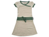 organic kimono dress - natural - green trim