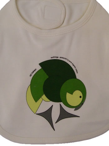 earthlings bib - kakapo print close-up
